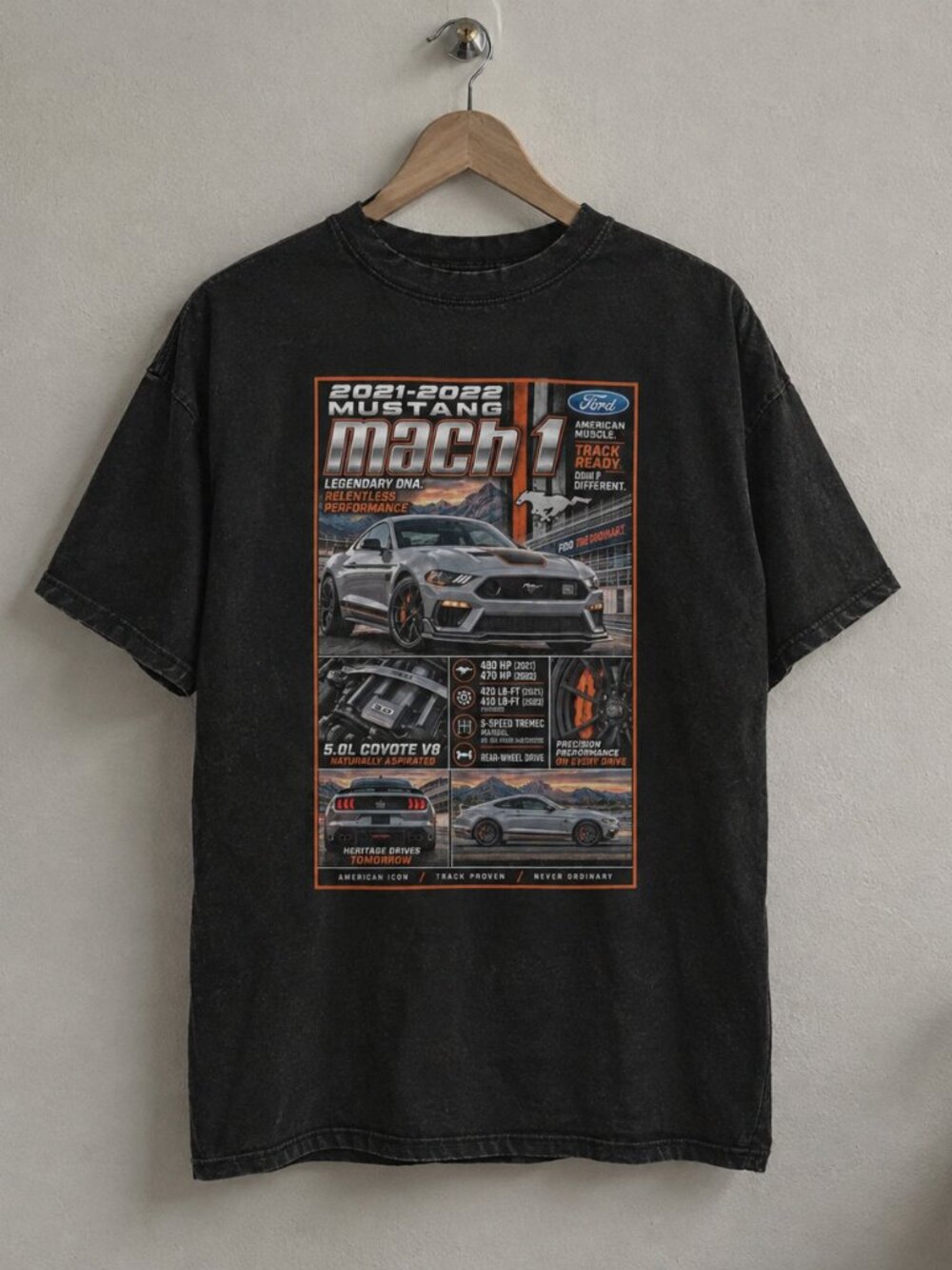 2021-2022 Ford Mustang Mach 1 Graphic Tee Vintage Racing Car T-Shirt